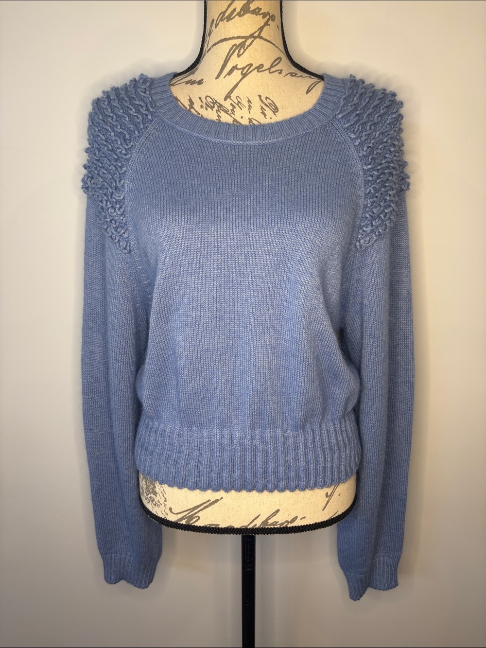 Anthropologie Mare Mare Cinched crew neck sweater with loop knit detail blue M - Picture 2 of 13